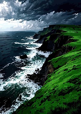 Coastal Cliffs Under Stormy Sky