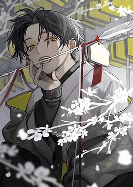 Anime Boy with Arrow and Flowers