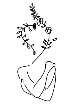 Floral Woman Line Art