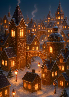 Gingerbread Village at Night
