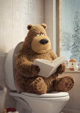 Bear Reading on Toilet