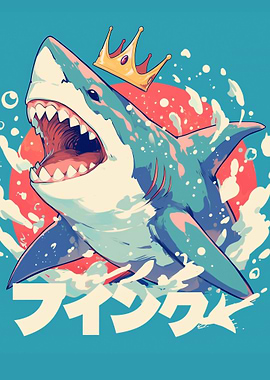 King Shark Illustration with Japanese Text