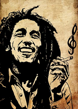 Bob Marley Portrait with Music Note