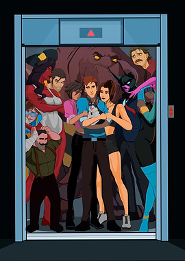 Crowded shift with Superheroes and Monster