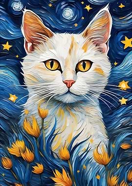 Cat in Starry Night Style