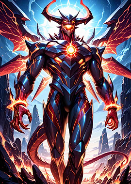 Armored Demon with Fiery Wings