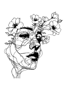 Floral Woman Line Art
