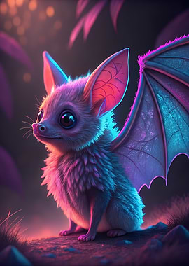 Cute Neon Bat Portrait