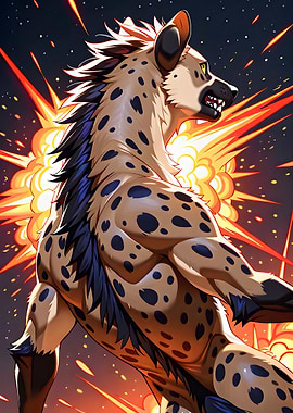 Anthropomorphic Hyena with Explosion Background