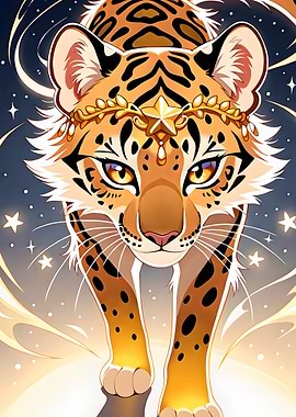Elegant Cartoon Jaguar with Star Crown