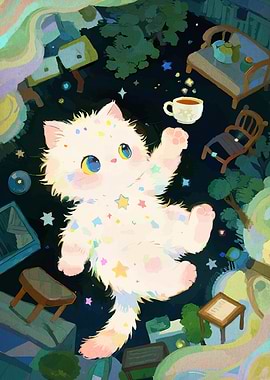 Dreamy Star Cat in Floating Room