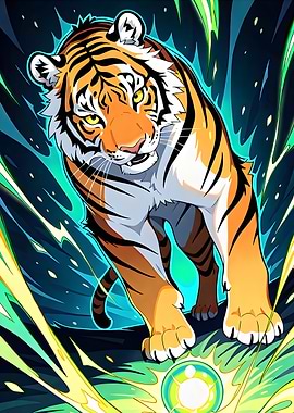 Stylized Tiger with Energy Orb