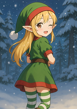 Cute Anime Girl Santas Helper Elf