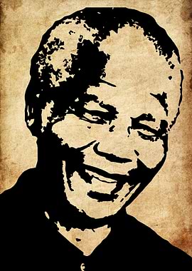 Nelson Mandela Portrait - Black and Beige