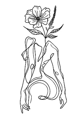 Floral Figure Line Art