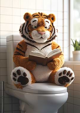 Tiger Reading on Toilet
