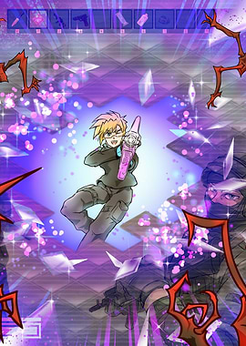 Anime-style action scene with two characters