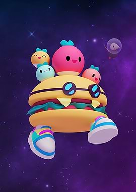 Dadish Cartoon Burger Character in Space