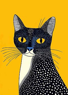 Stylized Cat Portrait on Yellow Background