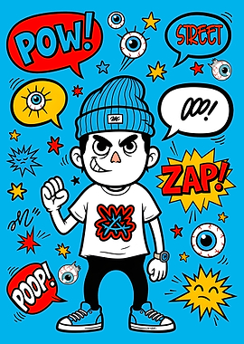 Cartoon Boy with Comic Book Elements