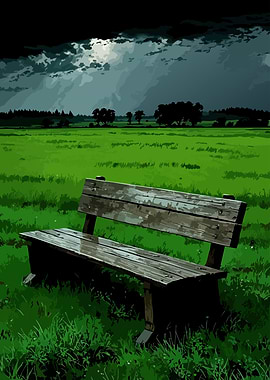 Bench in a green field