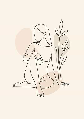 Minimalist Woman Line Art with Plant