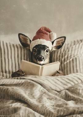 Christmas Deer Reading in Bed