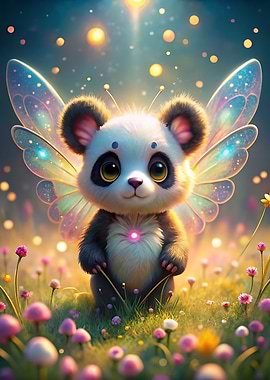 Cute Panda Fairy in Flower Field