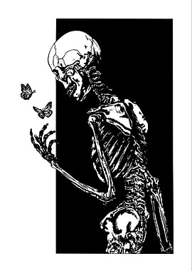 Skeleton with Butterflies Black and White