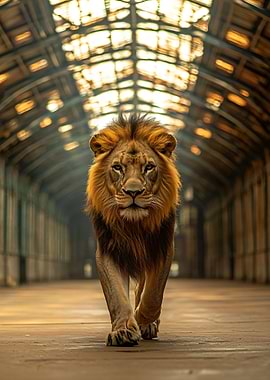Lion Walking in Tunnel