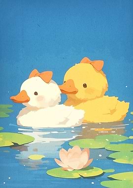 Two Cute Ducks in a Pond