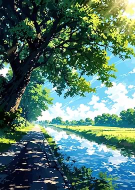 Anime Style Landscape with River