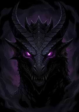 Dark Dragon with Glowing Purple Eyes