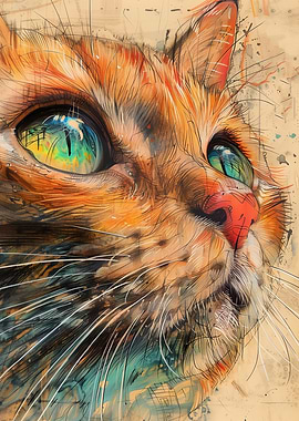 Watercolor Cat Portrait with Vivid Eyes