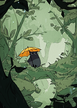 Rainy Forest Creature with Umbrella