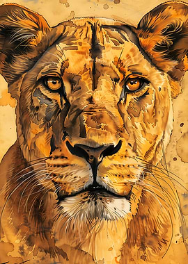 Lioness Watercolor Portrait