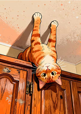 Upside-Down Orange Tabby Cat Illustration