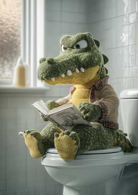 Crocodile Reading on Toilet