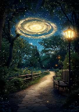 Magical Night Park with Galaxy