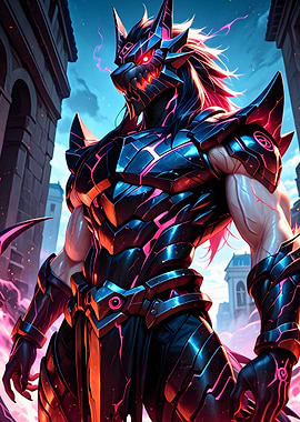 Cyberpunk Wolf Warrior in Cityscape