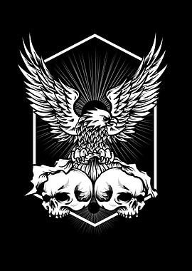 Eagle and Skulls Black and White