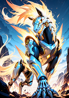 Cybernetic Horse with Fiery Mane