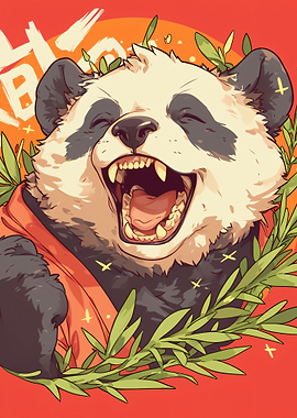 Laughing Panda with Foliage