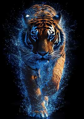 Tiger with Blue Sparkle Effect