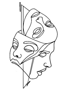Abstract Faces Line Art