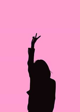 Silhouette with Peace Sign on Pink