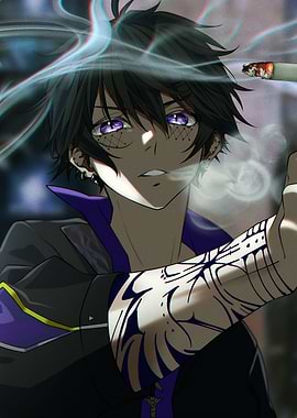 Anime Character Smoking Cigarette with Tattoo