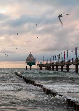 Pier with Dome and Birds