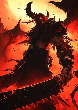 Demonic Warrior in Fiery Landscape