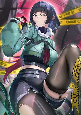 Anime Girl with Error Tape Background